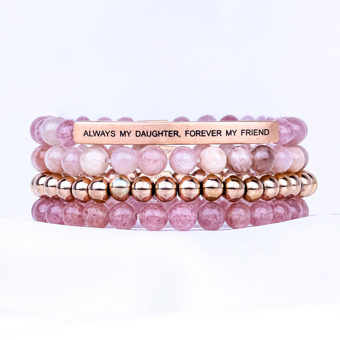 ALWAYS MY DAUGHTER 4 BRACELET GIFT SET - PINK QUARTZ - Inspiration Co.