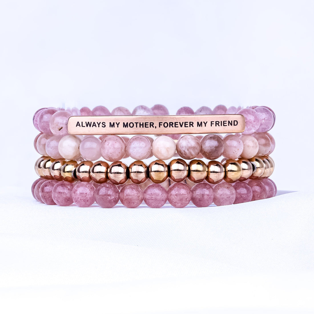 ALWAYS MY MOTHER 4 BRACELET GIFT SET - PINK QUARTZ - Inspiration Co.
