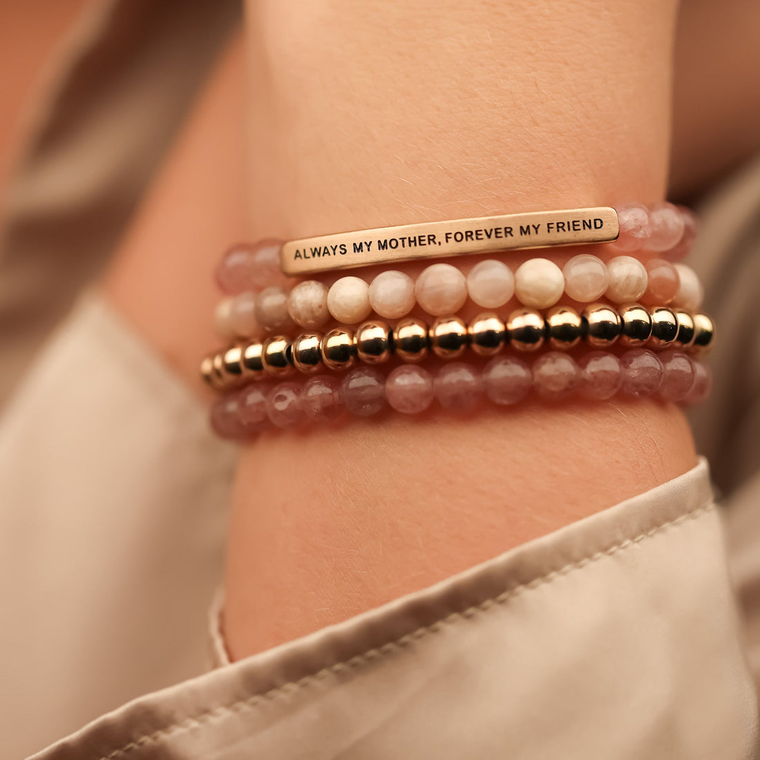 ALWAYS MY MOTHER 4 BRACELET GIFT SET - PINK QUARTZ - Inspiration Co.