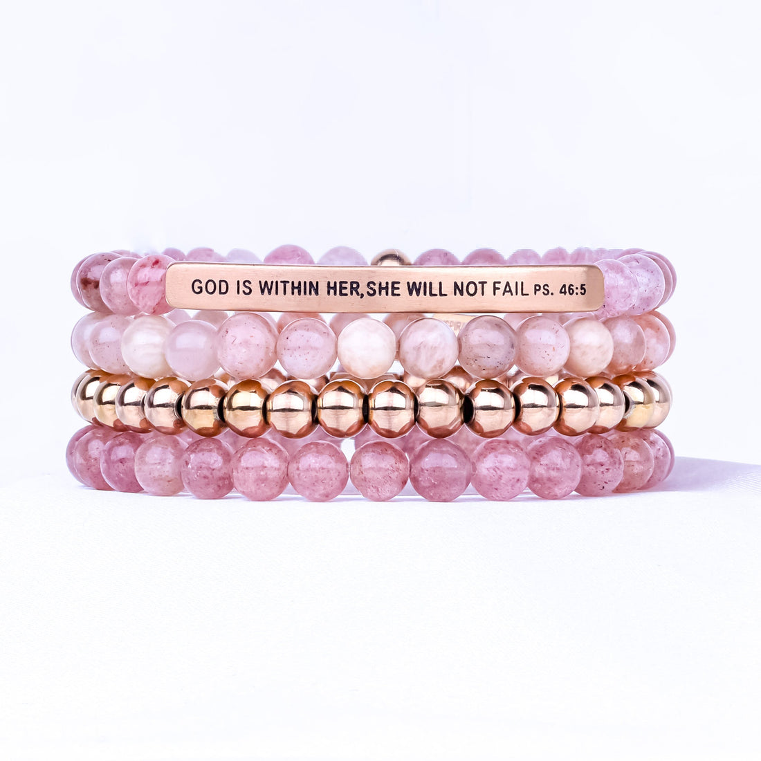 GOD IS WITHIN HER 4 BRACELET GIFT SET - PINK QUARTZ - Inspiration Co.